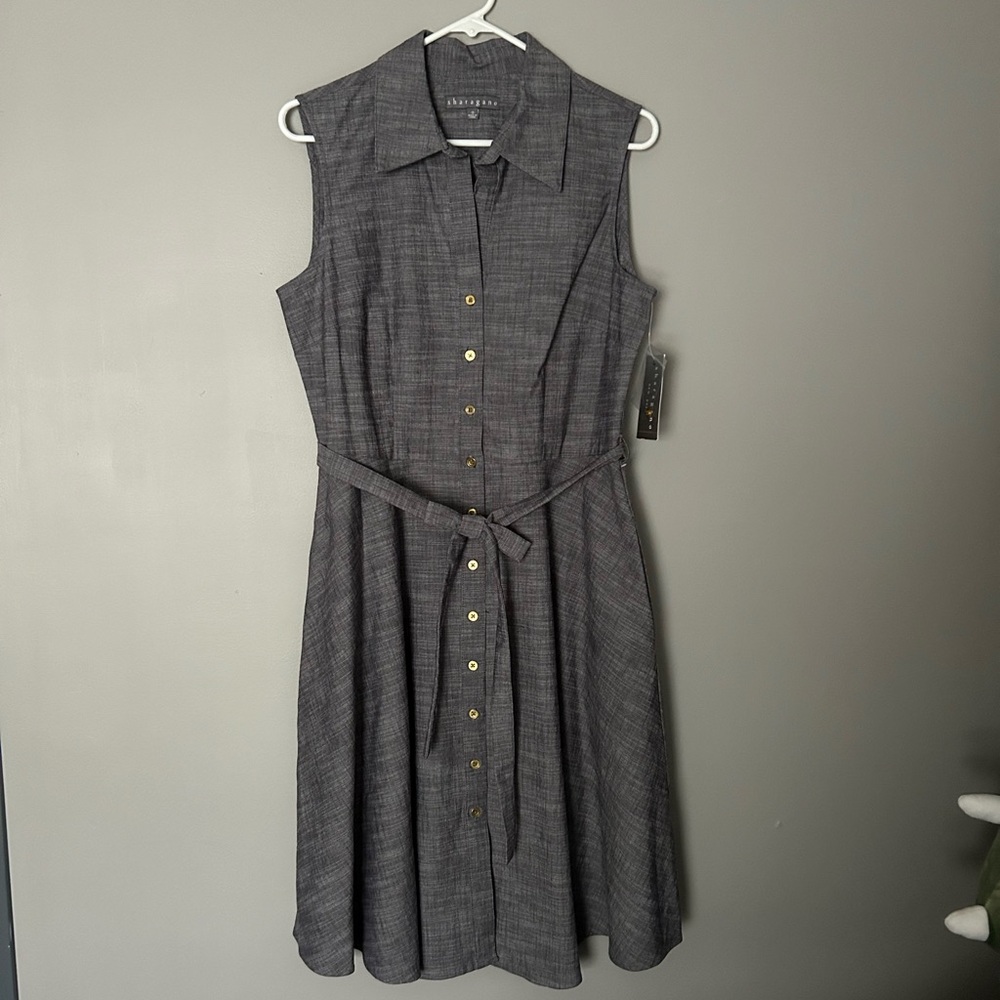 New Sharagano Shirt Dress w/Sweep, Size 10, Gray Heather, Buttons, sleeveless